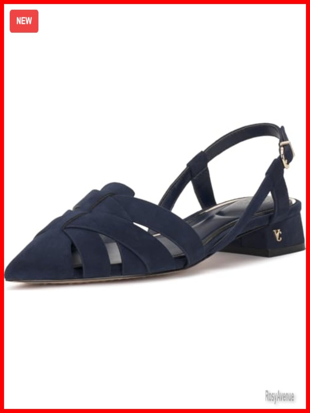 Suede Slingback Pointed Toe Block Heel Sandals Buckle Closure